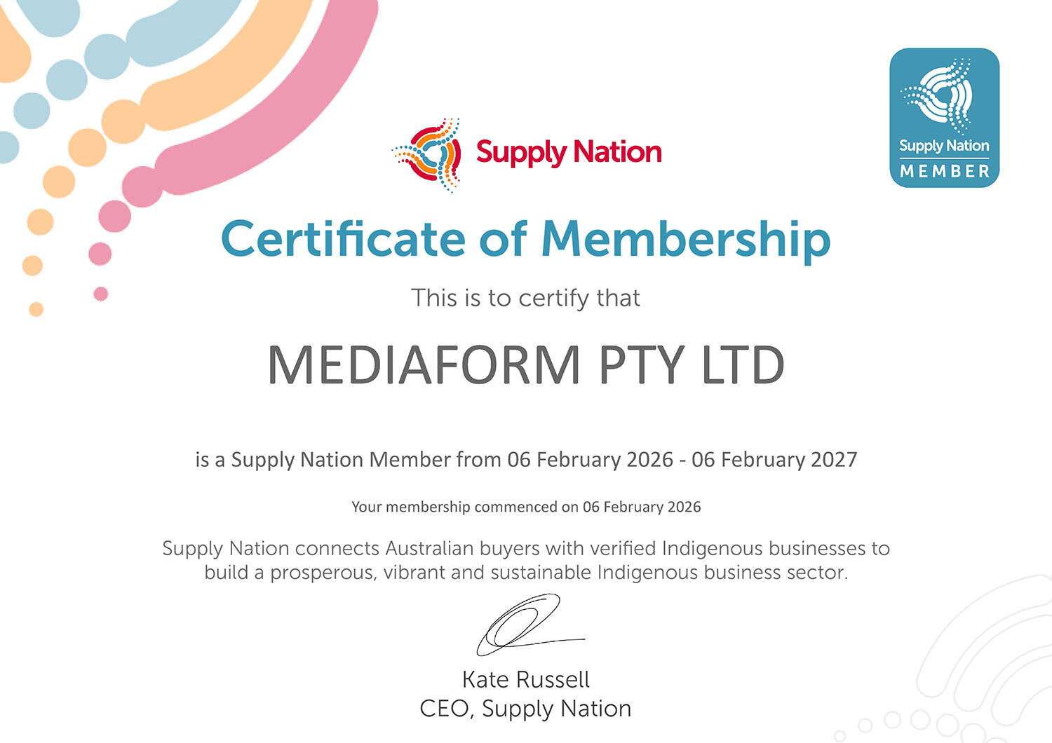 Certificate of Supply Nation Membership - MediaForm